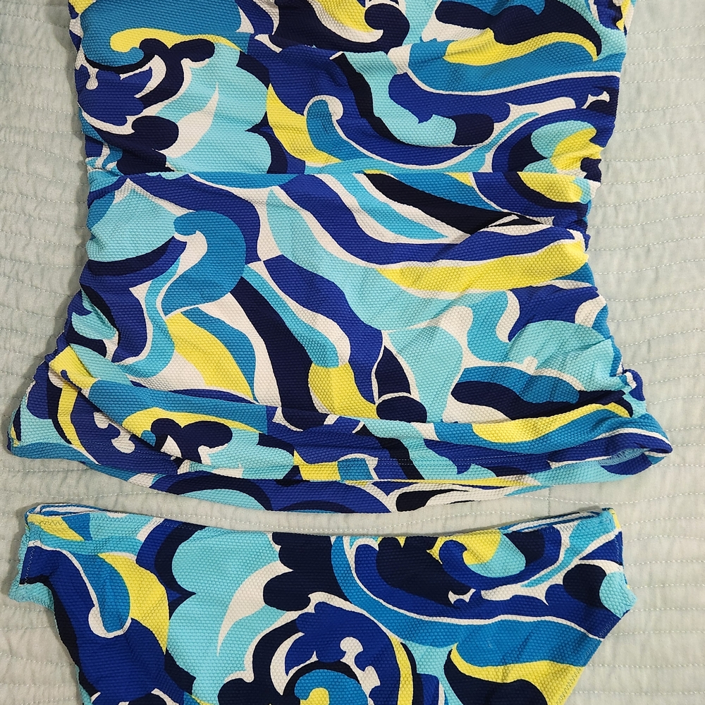 Tommy Bahama Blue and Yellow Bandini Tankini Swimsuit Size Small
